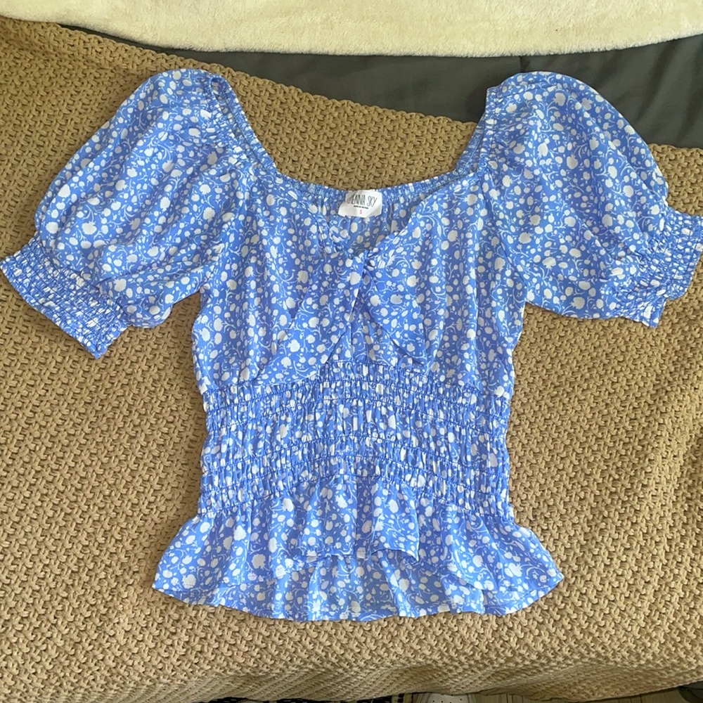 Sienna Sky Blue Puff Sleeve Smocked Blouse - Picture 3 of 3